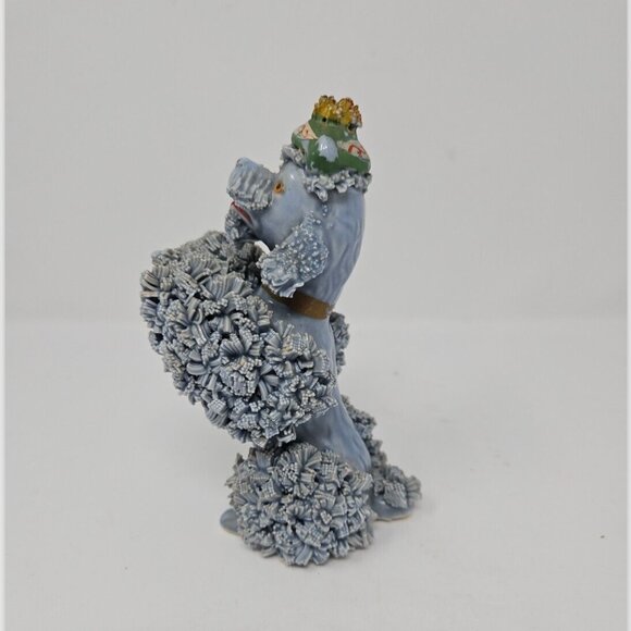 Vintage 1950s Spaghetti French Poodle Figurine Standing Beret Blue Grey Marked W - Picture 4 of 8